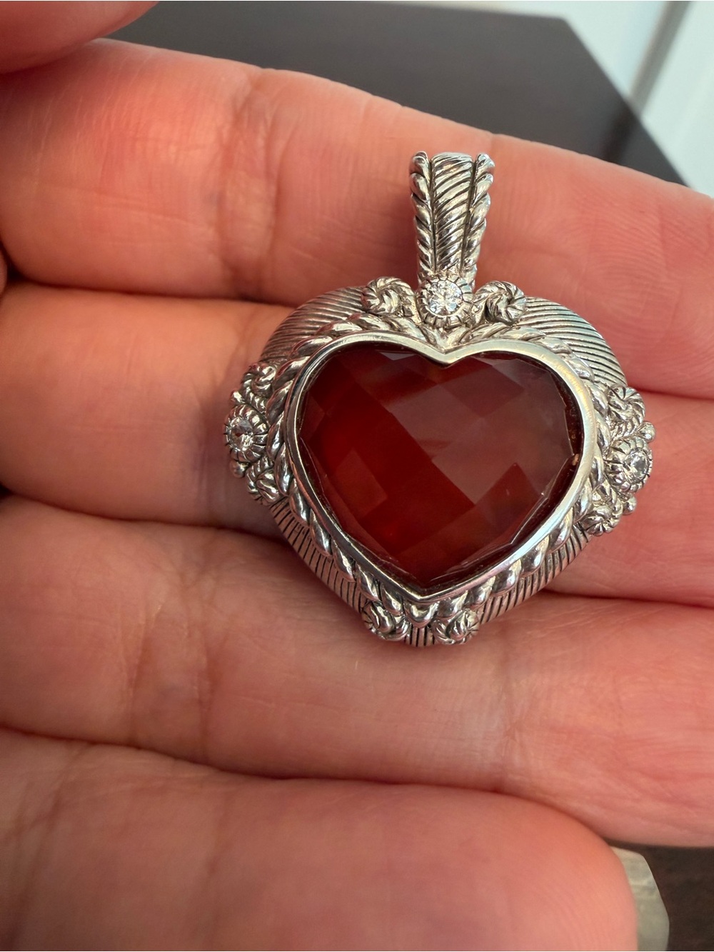 JUDITH RIPKA 925 PENDANT/ ENHANCER W/FACETED CARNELIAN - Picture 7 of 8